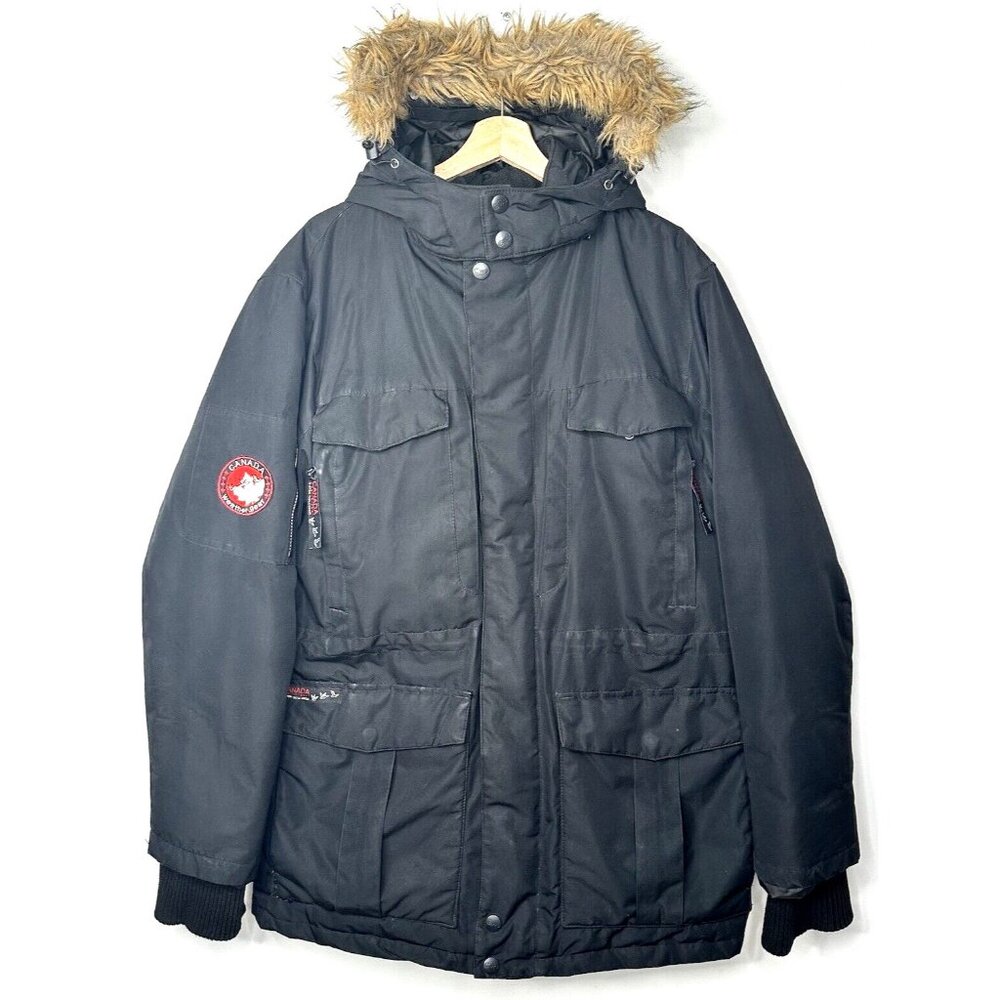 Canada Weather Gear Super Triple Goose Mens Parka Faux Fur Hooded Black Sz Large